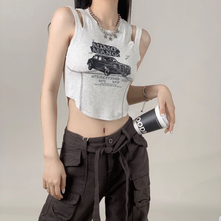 奧代爾精棉1*1羅紋美式辣妹修身鏤空背心吊帶女上衣女