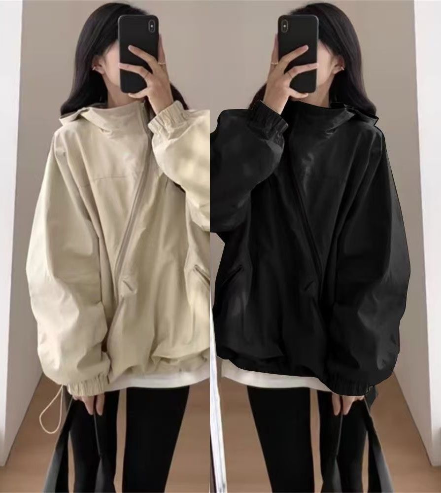 Women's Customized Windbreaker Coat Korean Version 2025 New Thin Waterproof Jacket Coat Loose Hooded Workwear