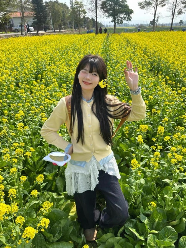 簡約甜美休閒寬鬆雙色假兩件針織衫開衫早春新款毛衣女小個子外套