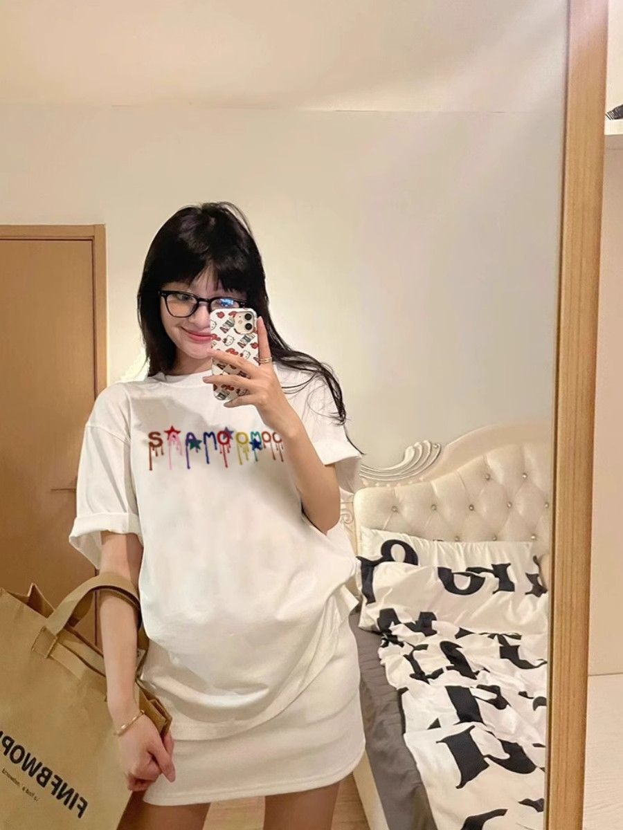 高品質純棉220克精梳緊密100%棉 寬鬆短袖t恤女