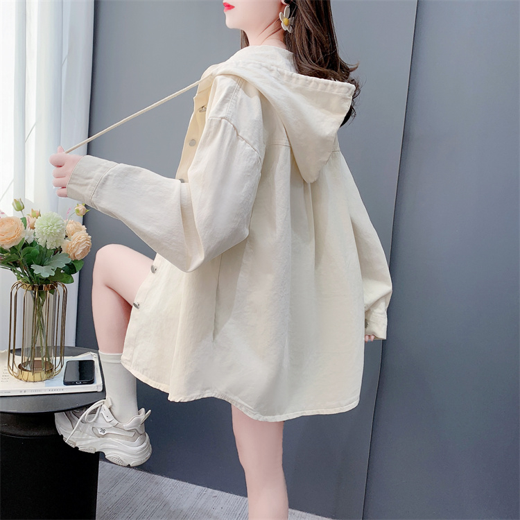 Official pictures Spring and summer 2025 retro versatile design sense solid color long-sleeved hooded shirt for women