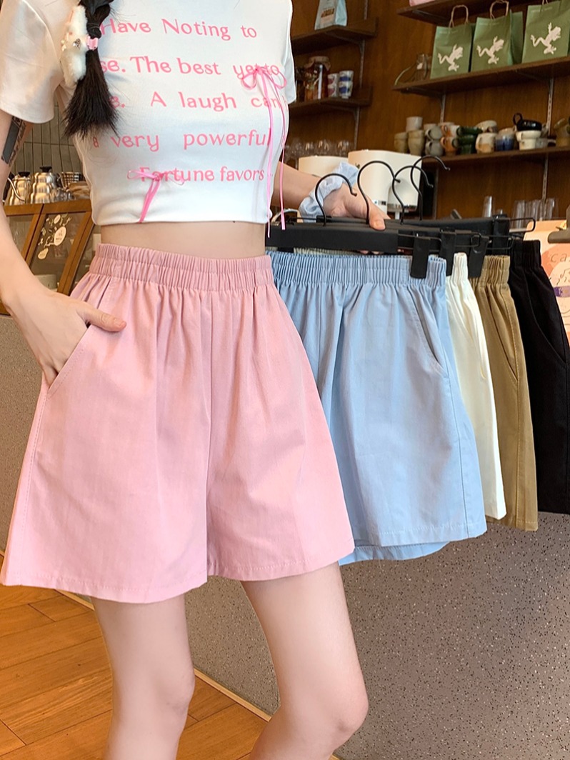 Real-life wash cotton work shorts for women in summer small casual pants wide-leg pants