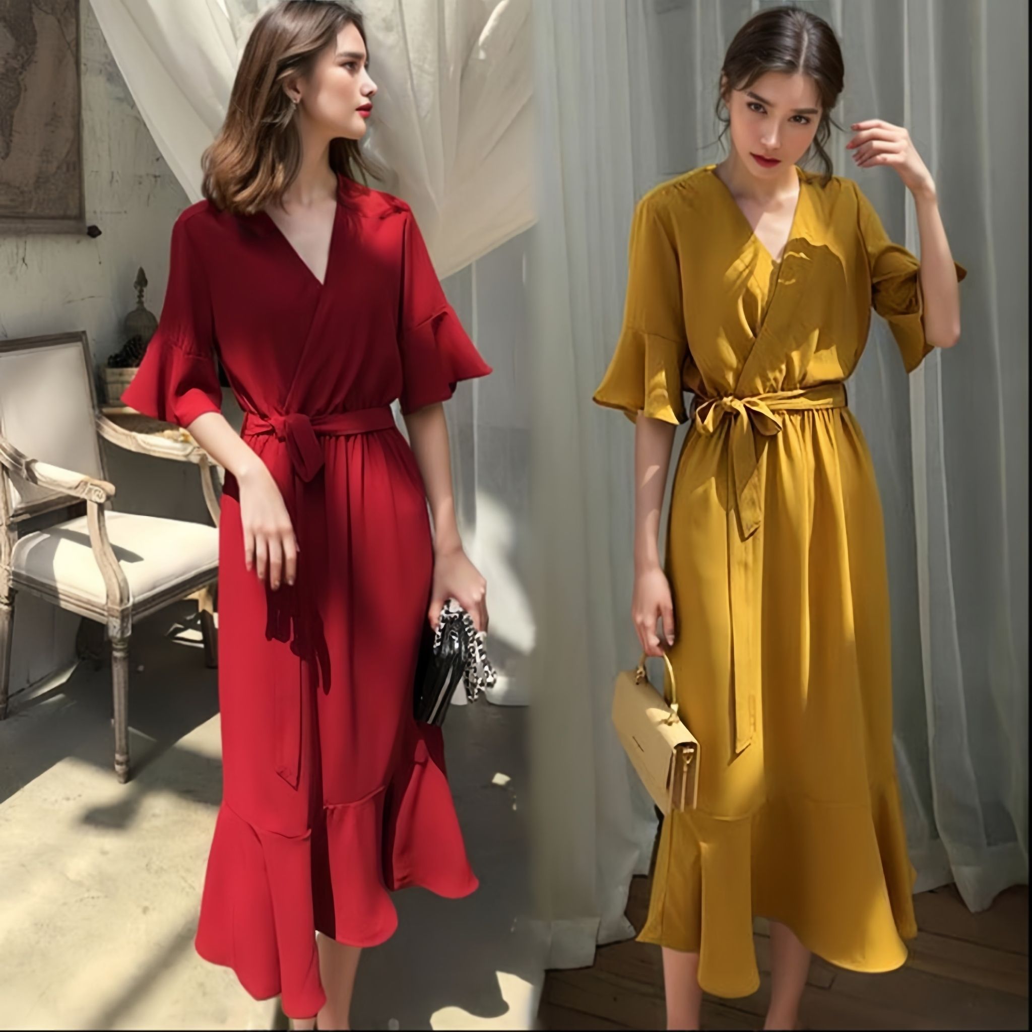 Waist-closed women's chic solid color ruffle skirt sisters dress fat sister covers belly and looks slim and fashionable mid-length big skirt