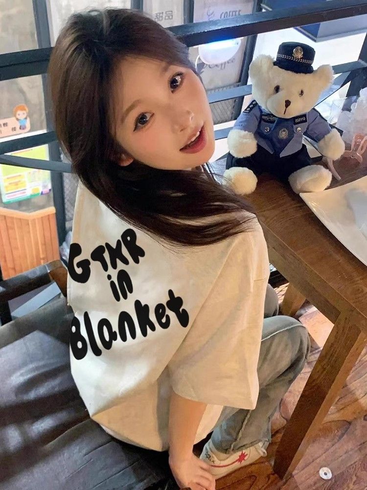高品質純棉220克精梳緊密100%棉直播同品寬鬆短袖t恤女