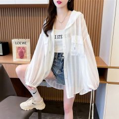 Official photo of polyester 2025 summer thin hooded sun protection clothes for women loose outer long-sleeved jacket top