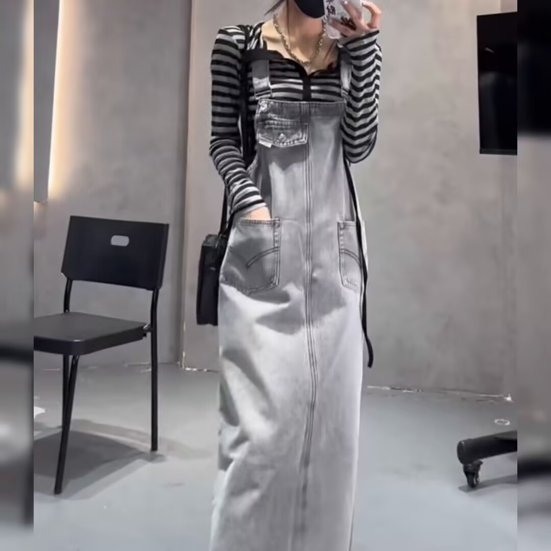Women's Summer New Han Style Retro Plus Size Loose Hiding Fat Middle Length Skirted Dress with Slits