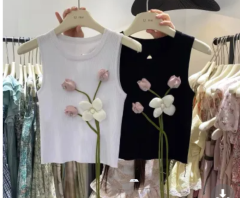 甜美小清新立體花朵無袖背心女夏季新款百搭外穿圓領吊帶上衣