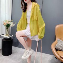 Official picture Polyester 2025 summer loose versatile solid color design hooded sun protection long-sleeved jacket for women