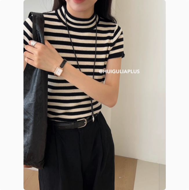 Basic short-sleeved sweater for women early autumn new European products simple and fashionable base shirt