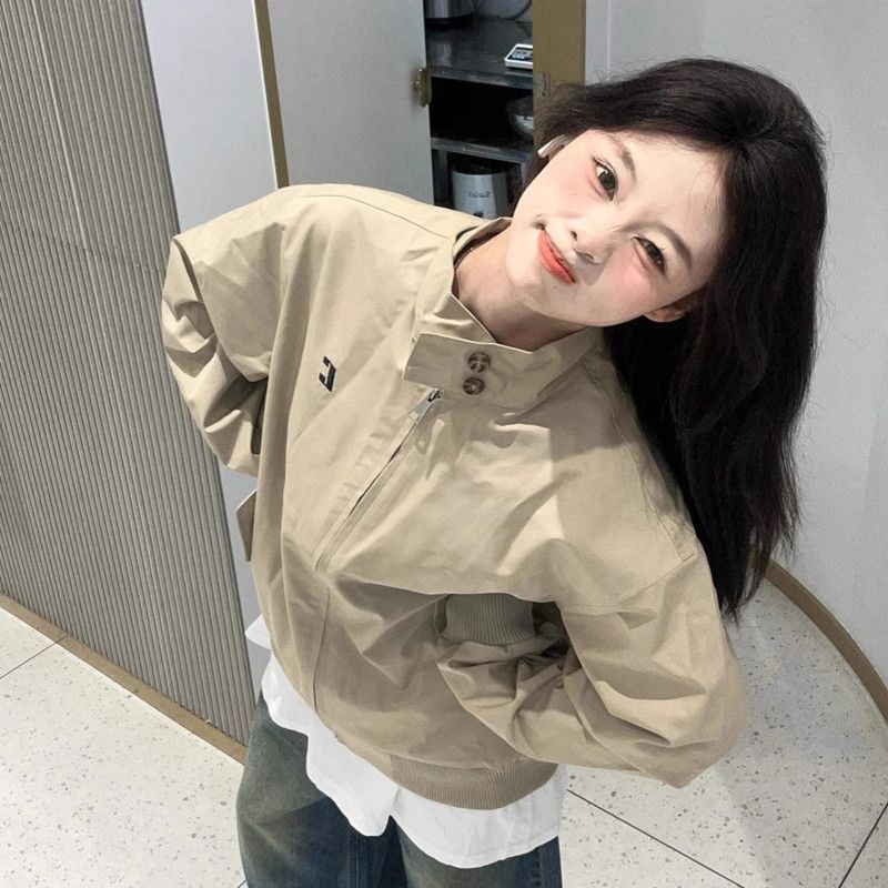 美式復古時尚設計感外套女春秋新款小眾學生寬鬆休閒工裝夾克風衣