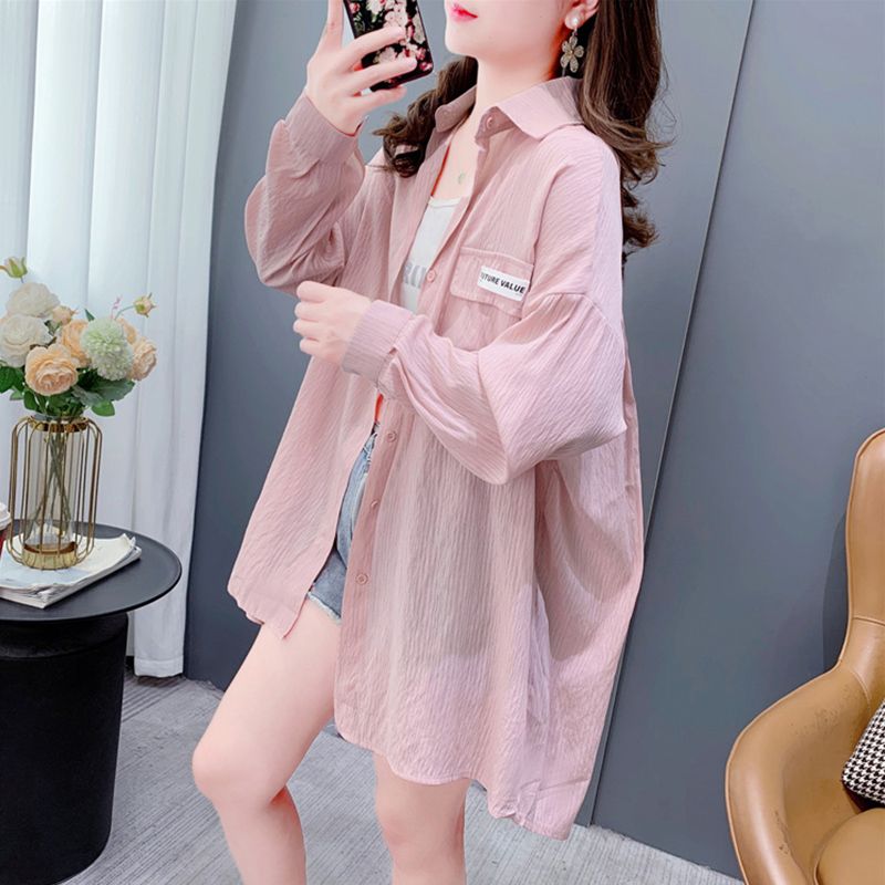 Official photo of polyester 2025 summer thin sunscreen shirt for women loose long-sleeved jacket top