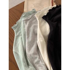 韓國外貿新款 人棉隨心裁 韓國ins秋季簡約波浪領長袖T恤女
