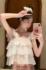 甜美方領吊帶背心女2025新款荷葉邊設計感顯瘦短款別致小衫