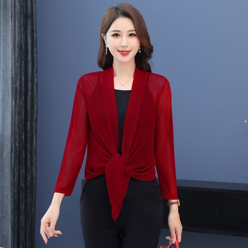 Summer short ultra-thin jacket with skirt, shawl, large size gauze mesh cardigan, long-sleeved sunscreen, air conditioning shirt, top
