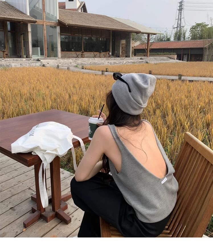性感露背無袖針織小吊帶女夏季辣妹修身背心獨特精緻灰色上衣外穿