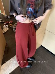 復古美式運動休閒衛褲女2025新款早秋高腰寬鬆顯瘦垂感闊腿長褲