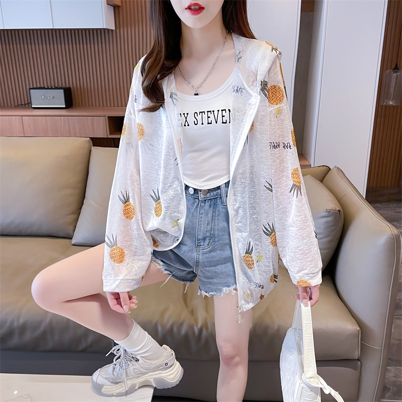 Real photo of ice silk nano silk thin medium length loose cardigan zipper sun protection jacket for women