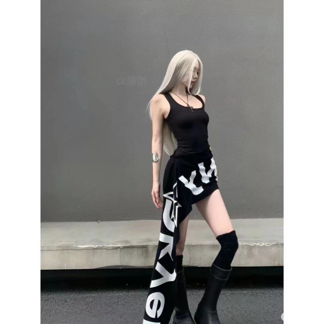 Subculture y2k millennial hot girl letter printed dress for women slim and sexy hip-pack skirt