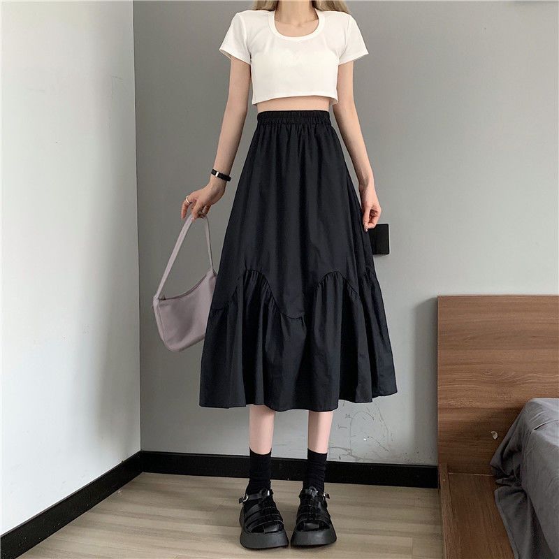 New high-waist loose slim umbrella skirt pure desire skirt A-line mid-length skirt for women