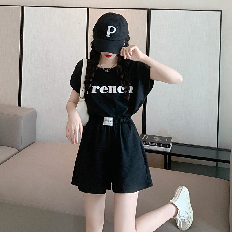 New salt-type age-reducing letter set for women summer sports style backless top wide-leg shorts two-piece set for women