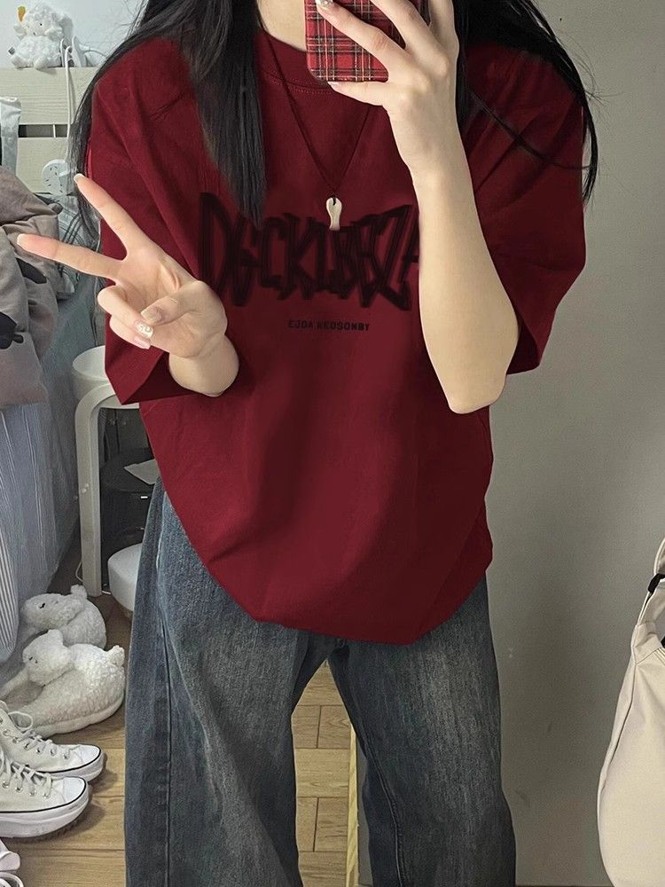 高品質純棉220克精梳緊密100%棉直播同品寬鬆短袖t恤女