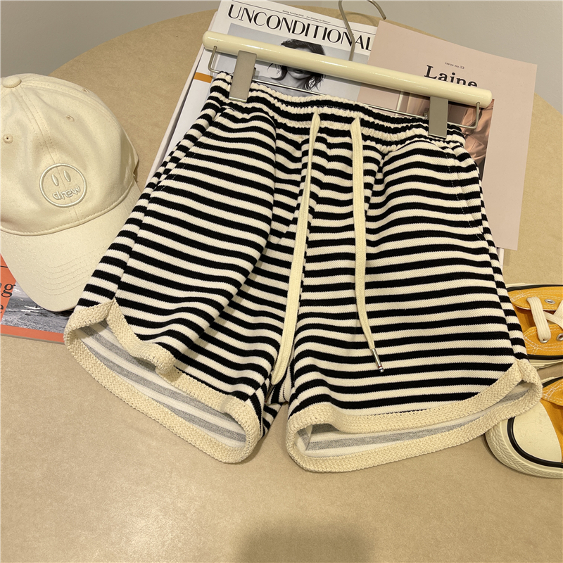 Striped sports shorts for women summer design webbing contrasting edge loose age-reducing Korean casual wide-leg hot pants