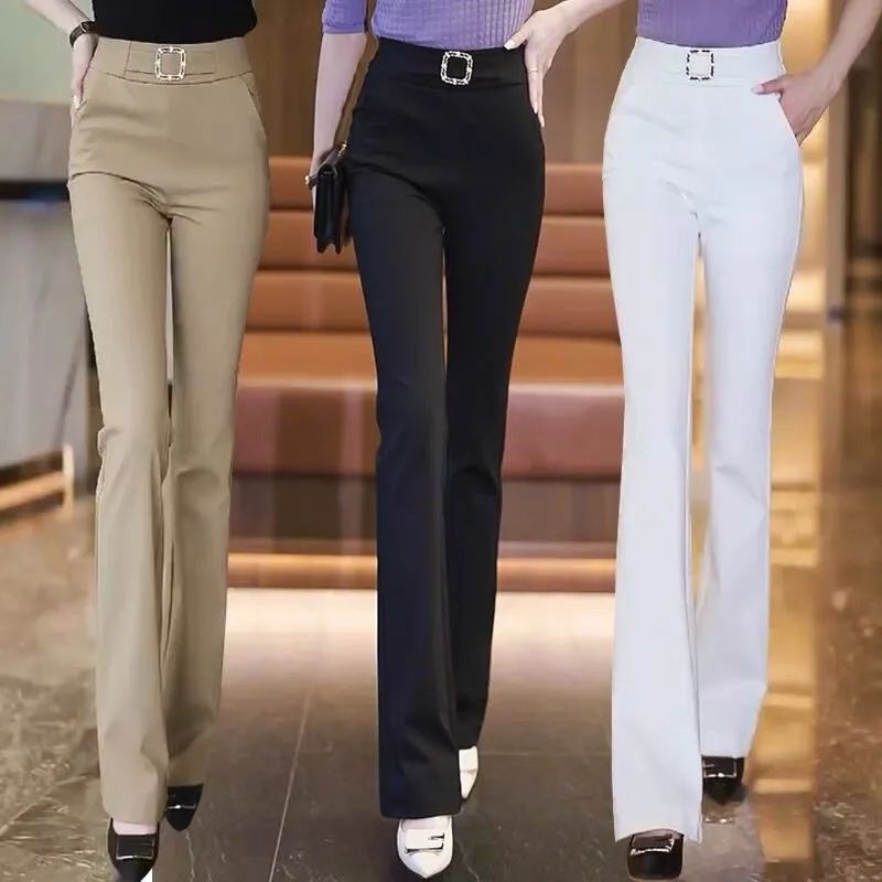 Women's Spring and Autumn 2025 High-Waisted Slim Straight Leg Korean Style Casual Suit with Micro Bell Bottoms