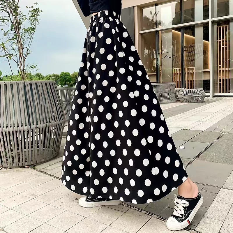Summer pants skirt wide-leg pants chiffon floral wide-leg pants women's pants skirt summer wave dot pants high-waist