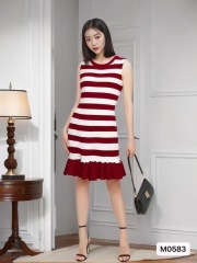 2025 spring and summer new hollow round collar stripes literary Qing, Korean, Japanese, European and American street ins trendy knitted versatile dress A