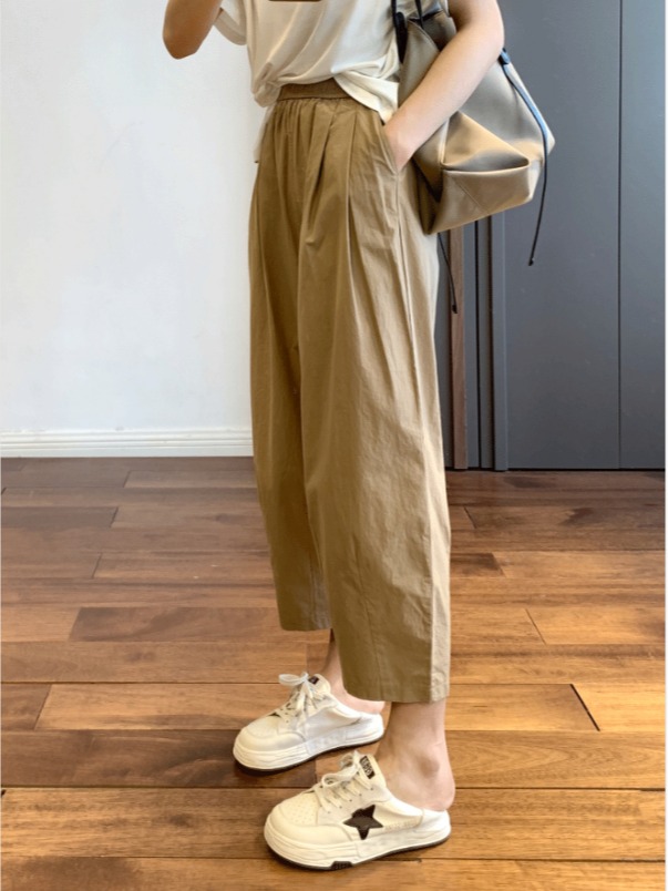 Japanese-style casual women's summer straight-leg versatile loose nine-hole harem pants radish pants petite long pants