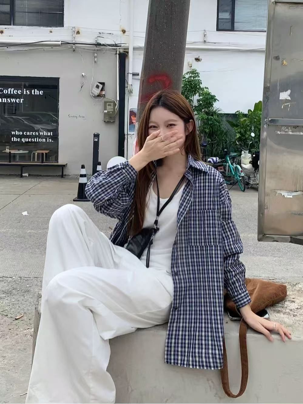 小眾韓系格子襯衫女春季新款百搭寬鬆慵懶風上衣外搭格紋襯衣外套