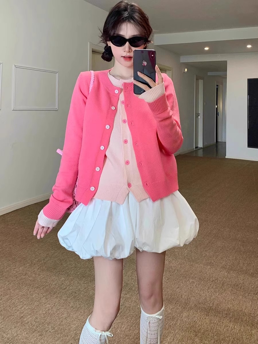 韓系拼接假兩件開衫毛衣女春秋冬寬鬆軟糯溫柔別致休閒百搭針織衫
