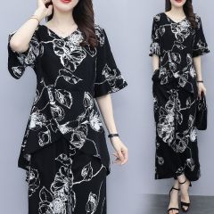 200 catties fat mm large size casual suit summer suit 2025 new fashionable and fashionable loose short-sleeved two-piece set
