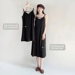 Fat MM summer Korean mid-length suspender dress for women 2025 new temperament large-size black long skirt trendy