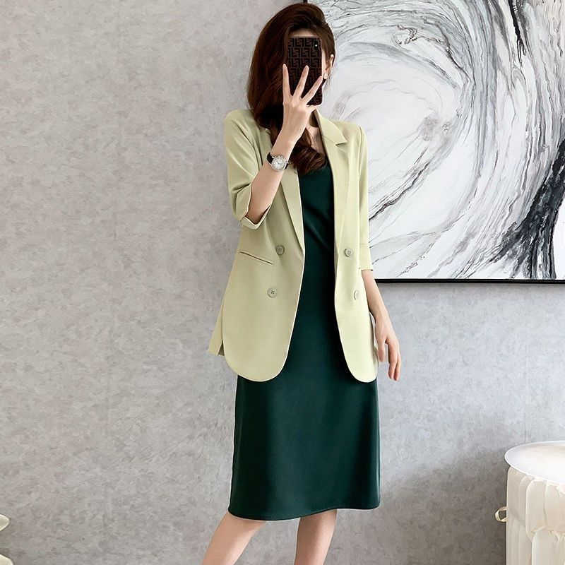 Summer quarter-sleeved single-layer suit jacket mid-length new casual top thin suit jacket