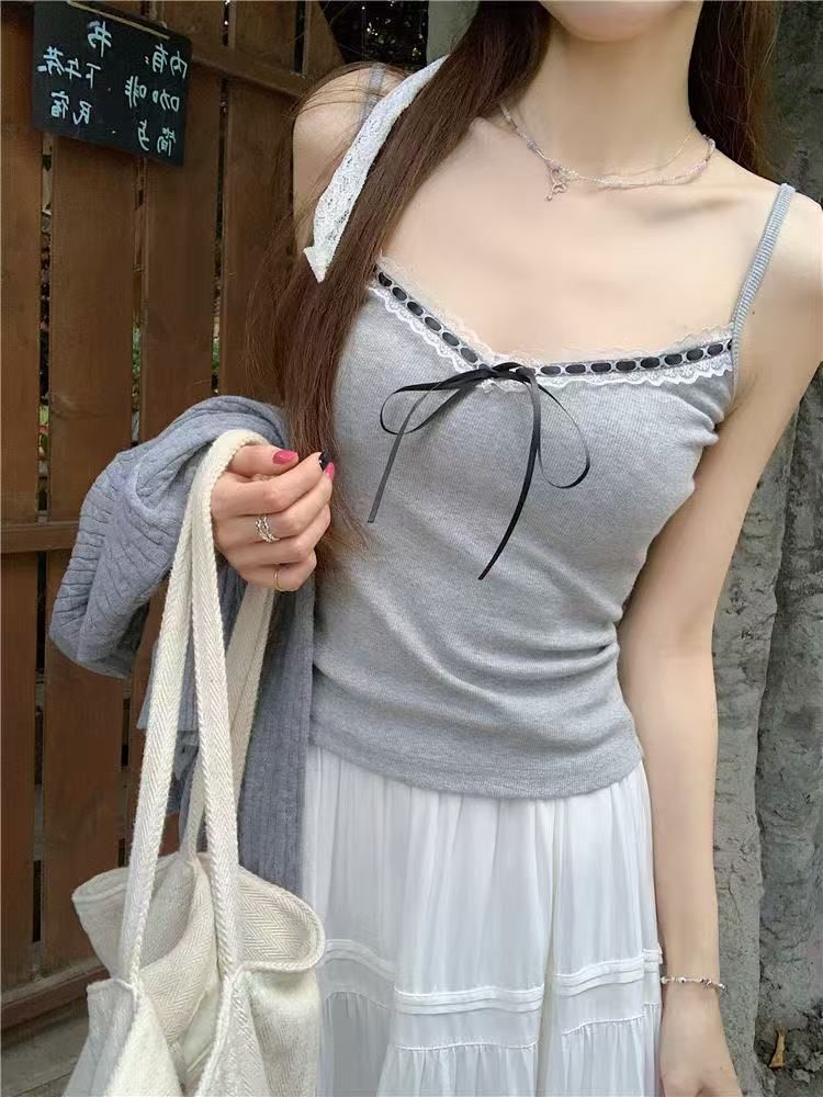 40支純棉純欲蕾絲吊帶背心女春夏內搭打底灰色美背