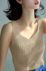 夏季獨特甜辣妹v領黃色針織背心女設計感小眾多巴胺穿搭無袖上衣