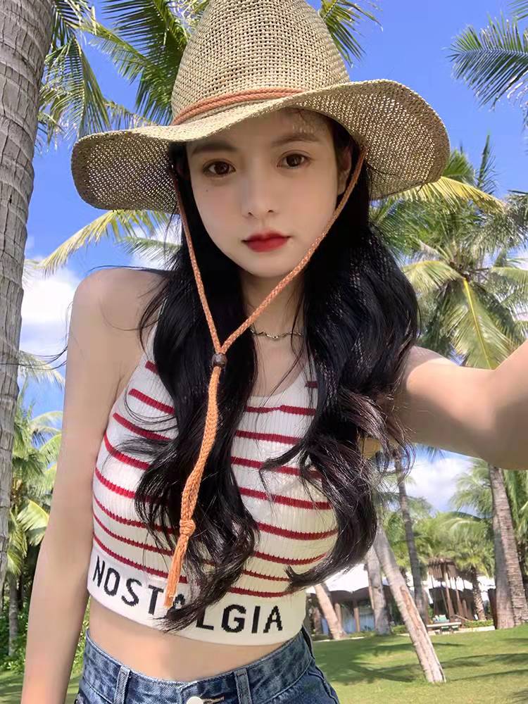 范智喬 白色吊帶背心女夏季內搭外穿辣妹海邊小緊身短款針織上衣