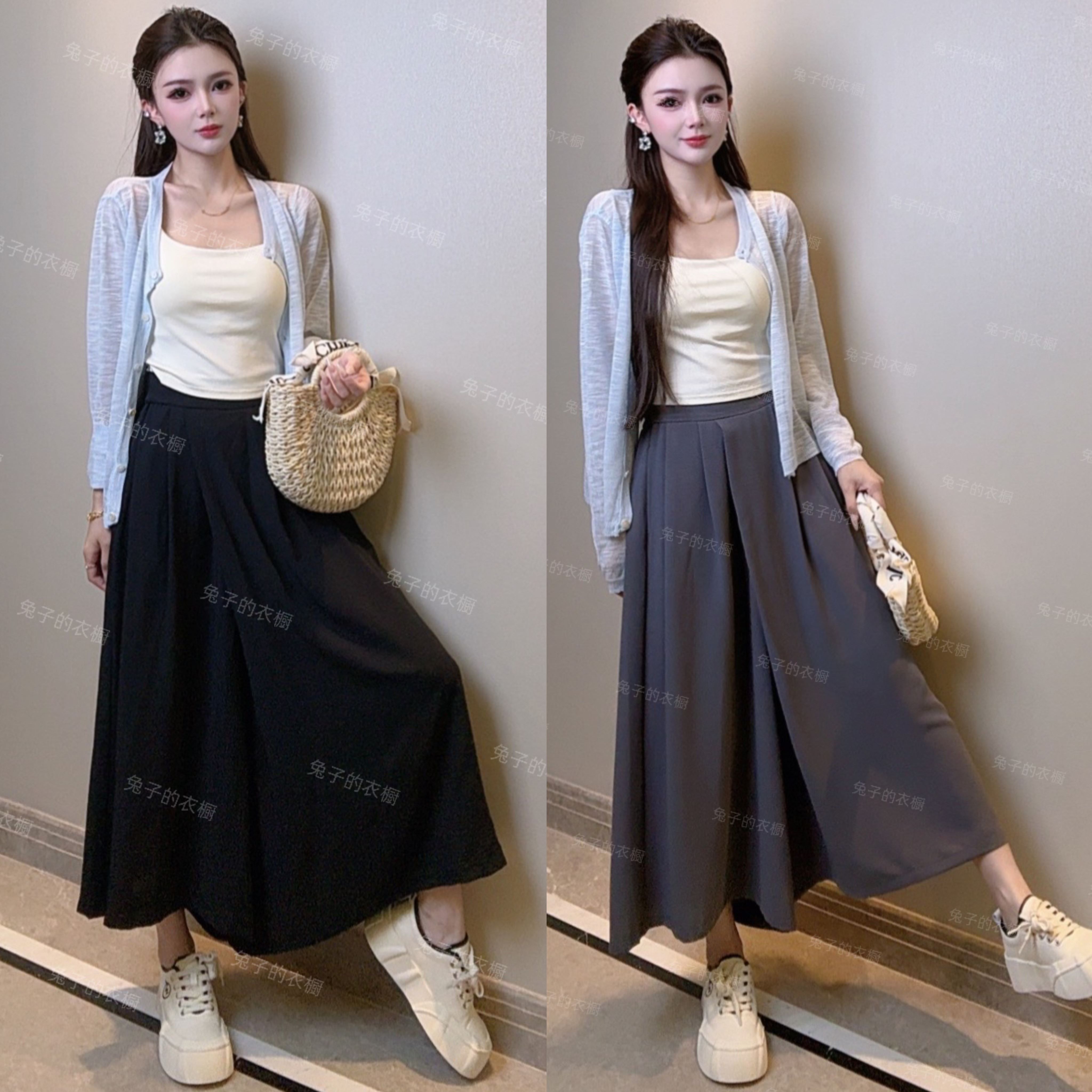 Icy Sensation Silk Skirt Pants 2025 Summer New Layering Design Black Women's Stylish Wide Leg Pants