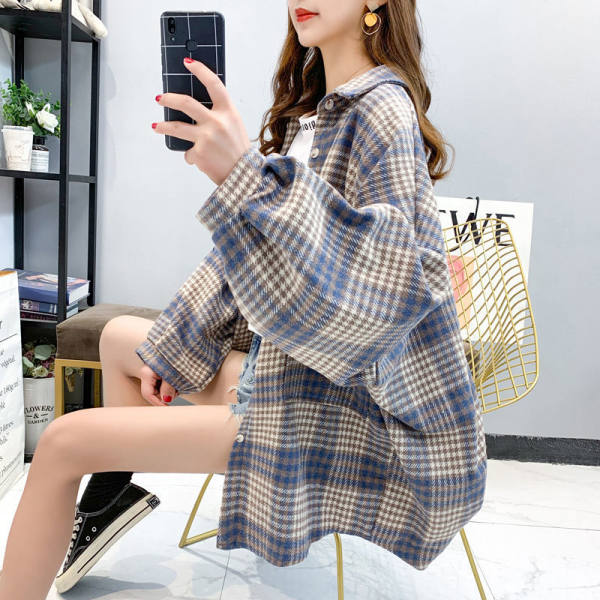 Official picture 300 kilogram fat mm loose plaid shirt for women fashionable shirt long sleeve jacket