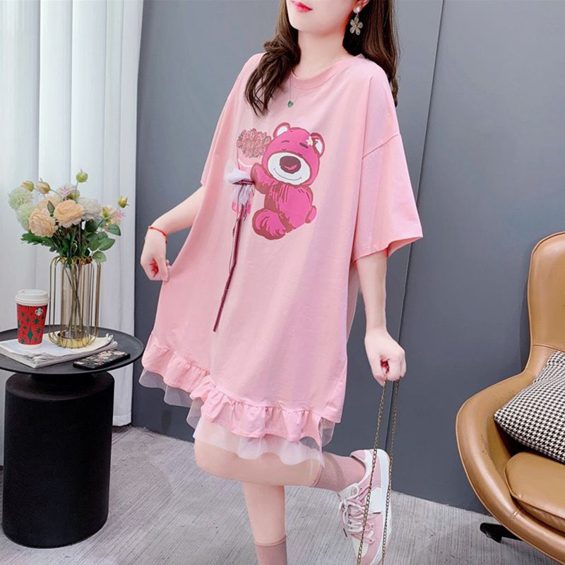 Official picture 6535 cotton pull-up short-sleeved T-shirt for women's mid-length 2025 summer loose casual gas shirt top