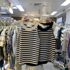 2025年韓國東大門韓版通勤圓領常規條紋夏季新款無袖套頭針織背心