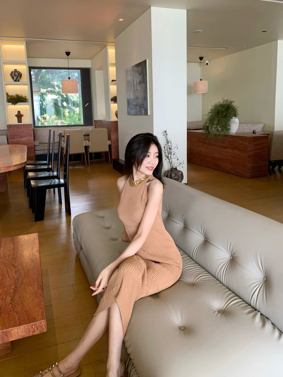 New high-end simple heavy industry slim-looking knitted sweater dress versatile solid color base skirt