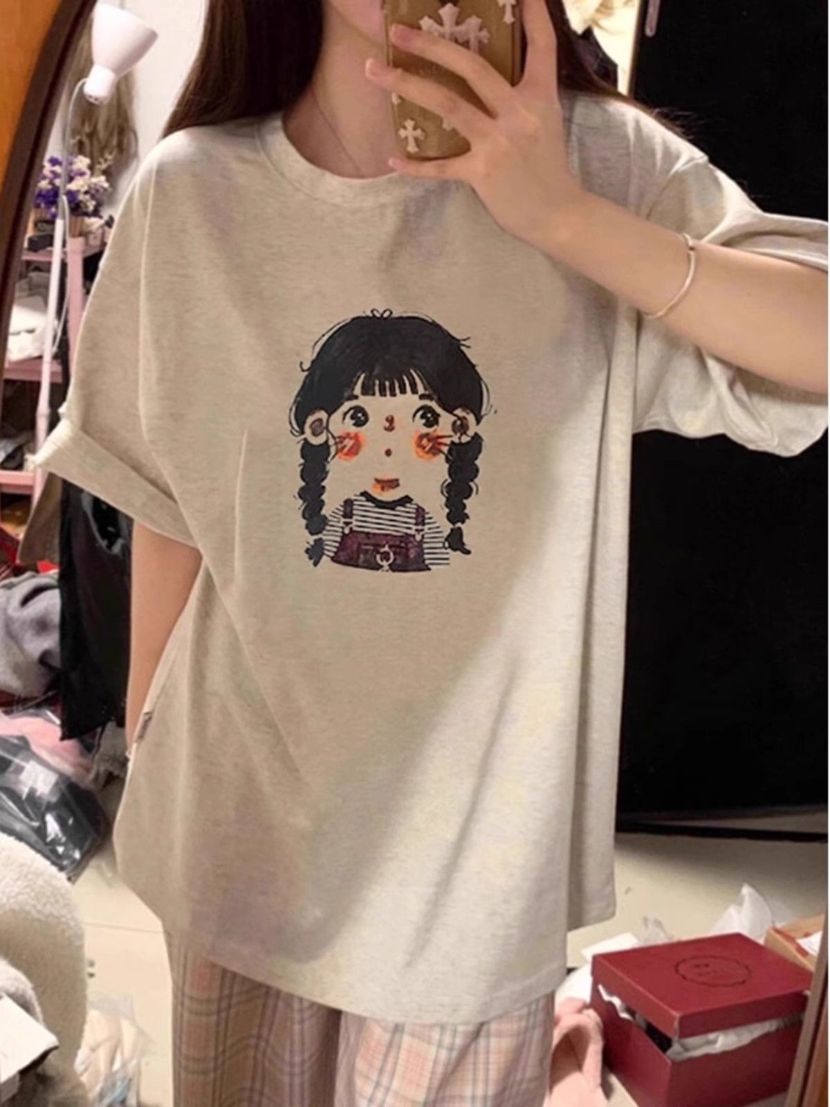 高品質純棉220克精梳緊密100%棉直播同品寬鬆短袖t恤女