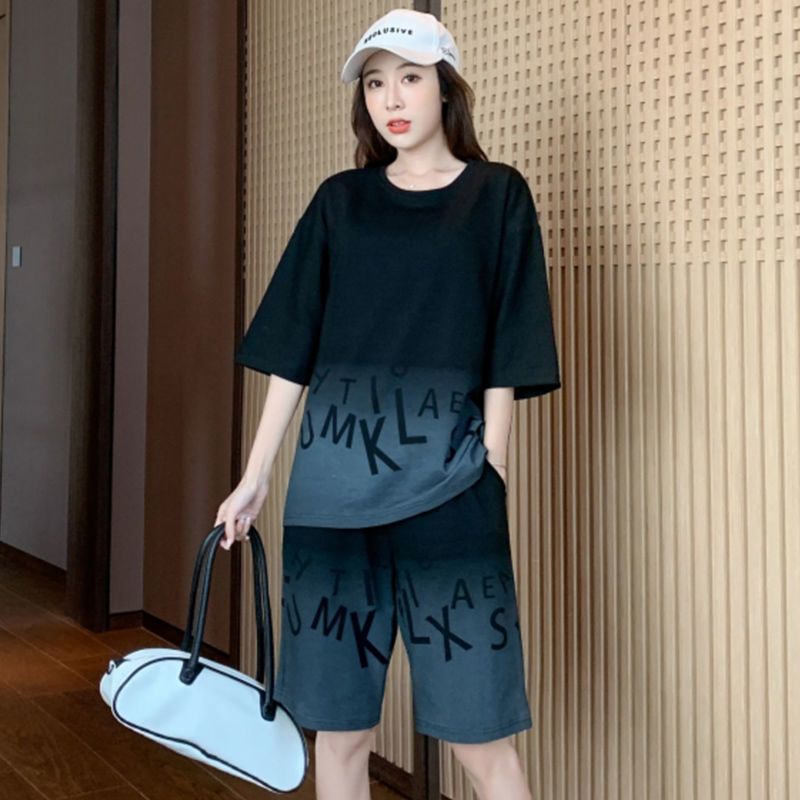200 catties large-size shorts shorts sportswear suit for women's summer new fashionable loose internet celebrity two-piece set