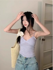 White lace bm suspender vest for women in summer French sweet and spicy inner bottoming short style with chest pad top outside wear