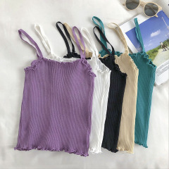 吊帶背心女新款韓版木耳邊打底內搭外穿短款高腰修身針織上衣
