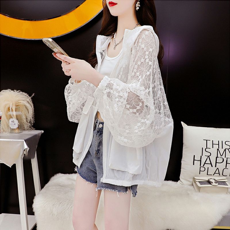 Official photo of polyester fiber summer versatile design niche 2025 sun protection clothes hooded jacket for women