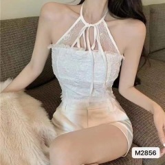2025 spring and summer new lace strap halter neck strap chest pad sexy design wear versatile ins trendy Korean, Japanese and French T-beautiful back