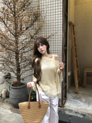 實拍~韓版顯瘦針織鏤空上衣+背心